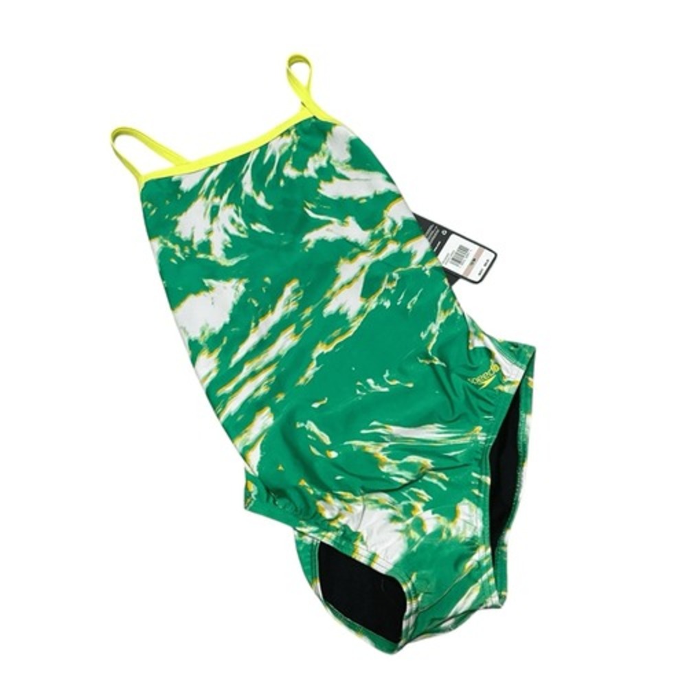 Speedo Green Marble Tie Dye Flyback One Piece Swimsuit Size 12/28 NEW